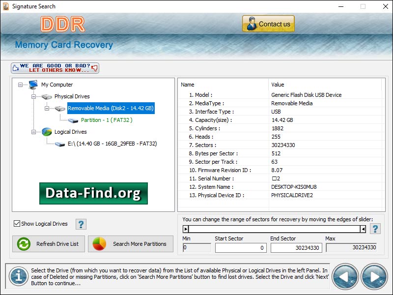 Screenshot of Secure Digital Card Recovery
