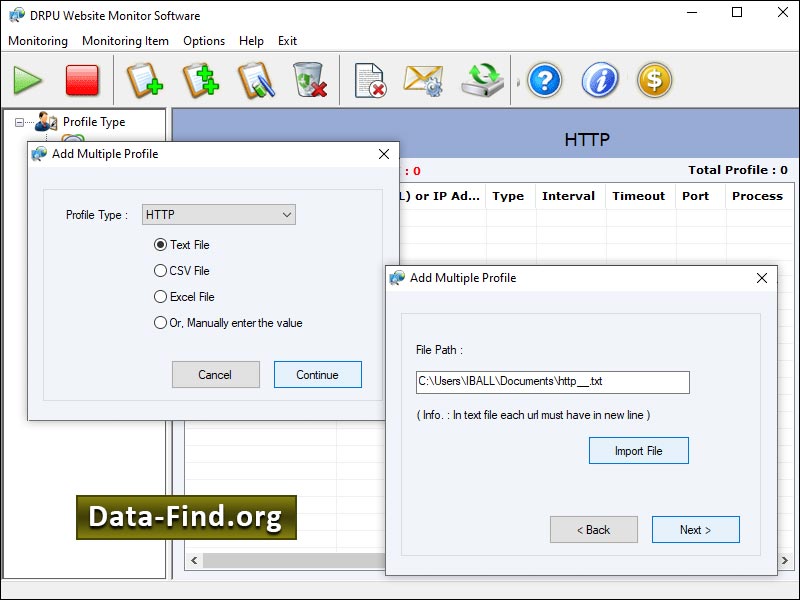 Screenshot of Site Monitoring Software