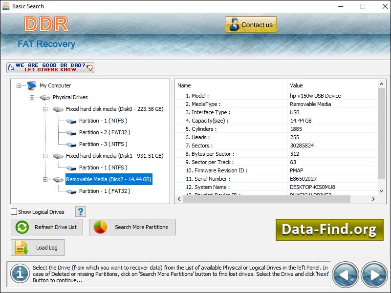 Screenshot of Vista FAT Partition Recovery