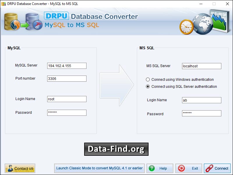 Screenshot of MySQL Database to MSSQL Server Converter