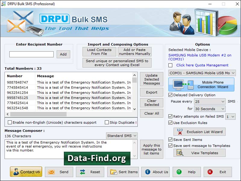 Screenshot of PC to Mobile Text Messaging Software