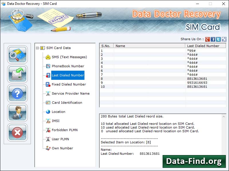 Screenshot of SIM card Contacts Rescue Software