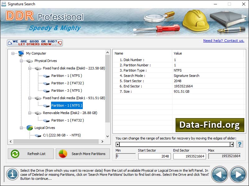 Windows XP Data Recovery Software screen shot